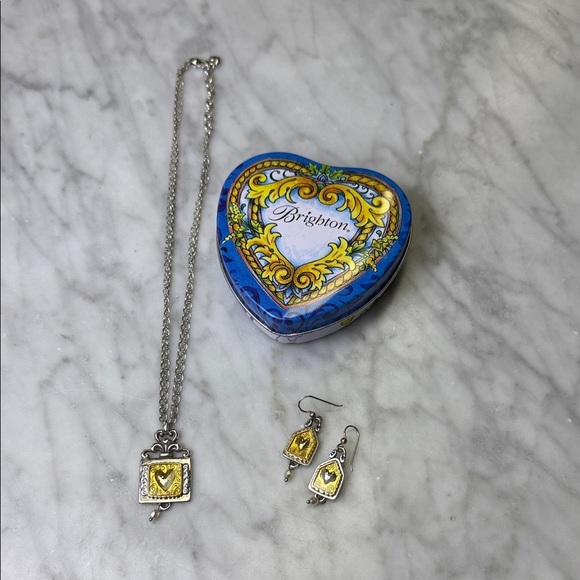 Brighton Jewelry - Brighton Heart Charm on Silver Necklace and Matching earrings